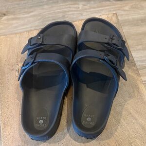 Shade & Shore Navy Double Buckle Slides